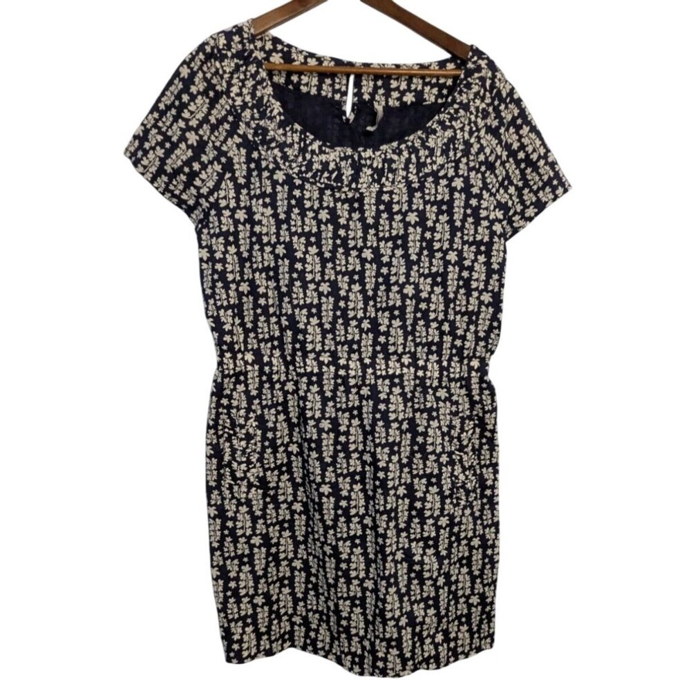 Old Navy Womens Navy White Floral Print Dress XL 100% Cotton Short Sleeve Pocket